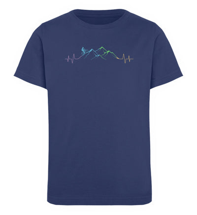 Mountainbiker auf Berg - Kinder Premium Organic T-Shirt mountainbike Navyblau