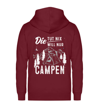 Die will nur campen - Unisex Premium Organic Sweatjacke camping Weinrot