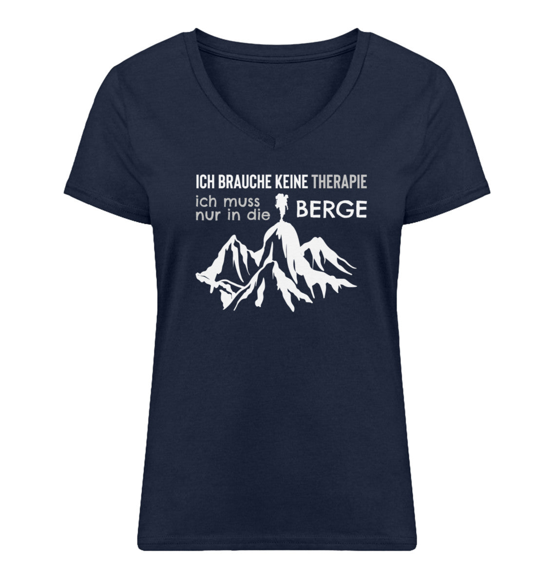 Therapie Ich muss nur in die Berge- Damen Organic V-Neck Shirt Navyblau