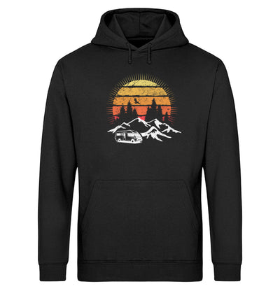 Wohnmobil Sonne Vintage - Unisex Organic Hoodie camping Schwarz