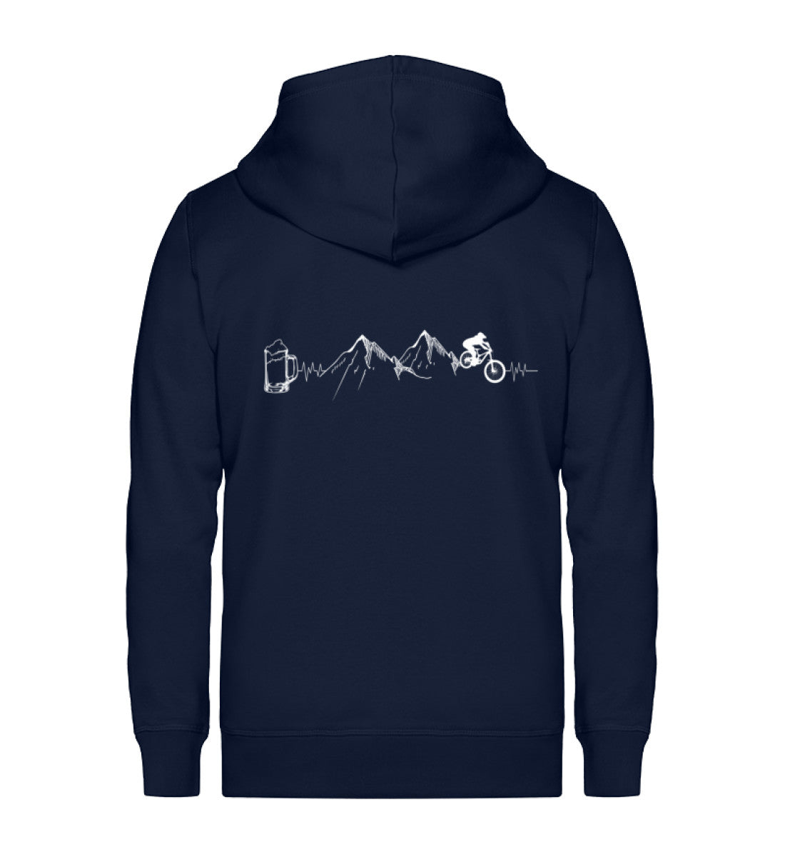 Herzschlag Berge, Biker und Bier - Unisex Premium Organic Sweatjacke mountainbike Navyblau