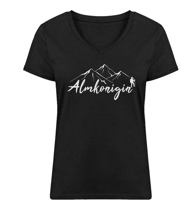 Almkönigin - Damen Organic V-Neck Shirt wandern Schwarz