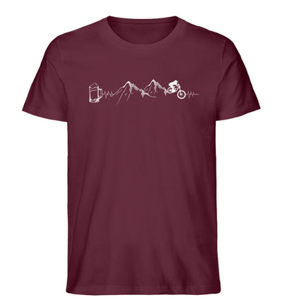 Herzschlag Berge, Biker und Bier - Herren Premium Organic T-Shirt mountainbike Weinrot