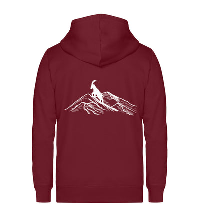 Alpensteinbock auf Berg - Unisex Premium Organic Sweatjacke berge klettern wandern Weinrot