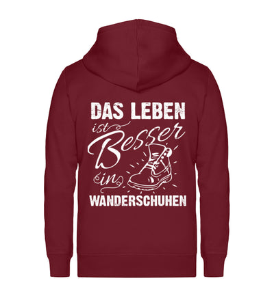 Leben besser in Wanderschuhen - Unisex Premium Organic Sweatjacke wandern Weinrot