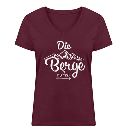 Berge rufen - Damen Organic V-Neck Shirt berge wandern Weinrot