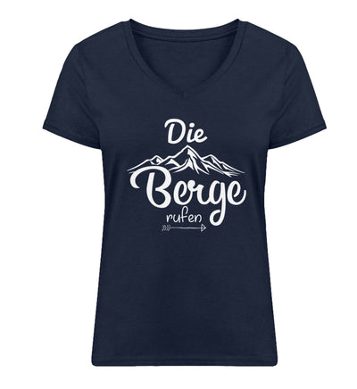 Berge rufen - Damen Organic V-Neck Shirt berge wandern Navyblau