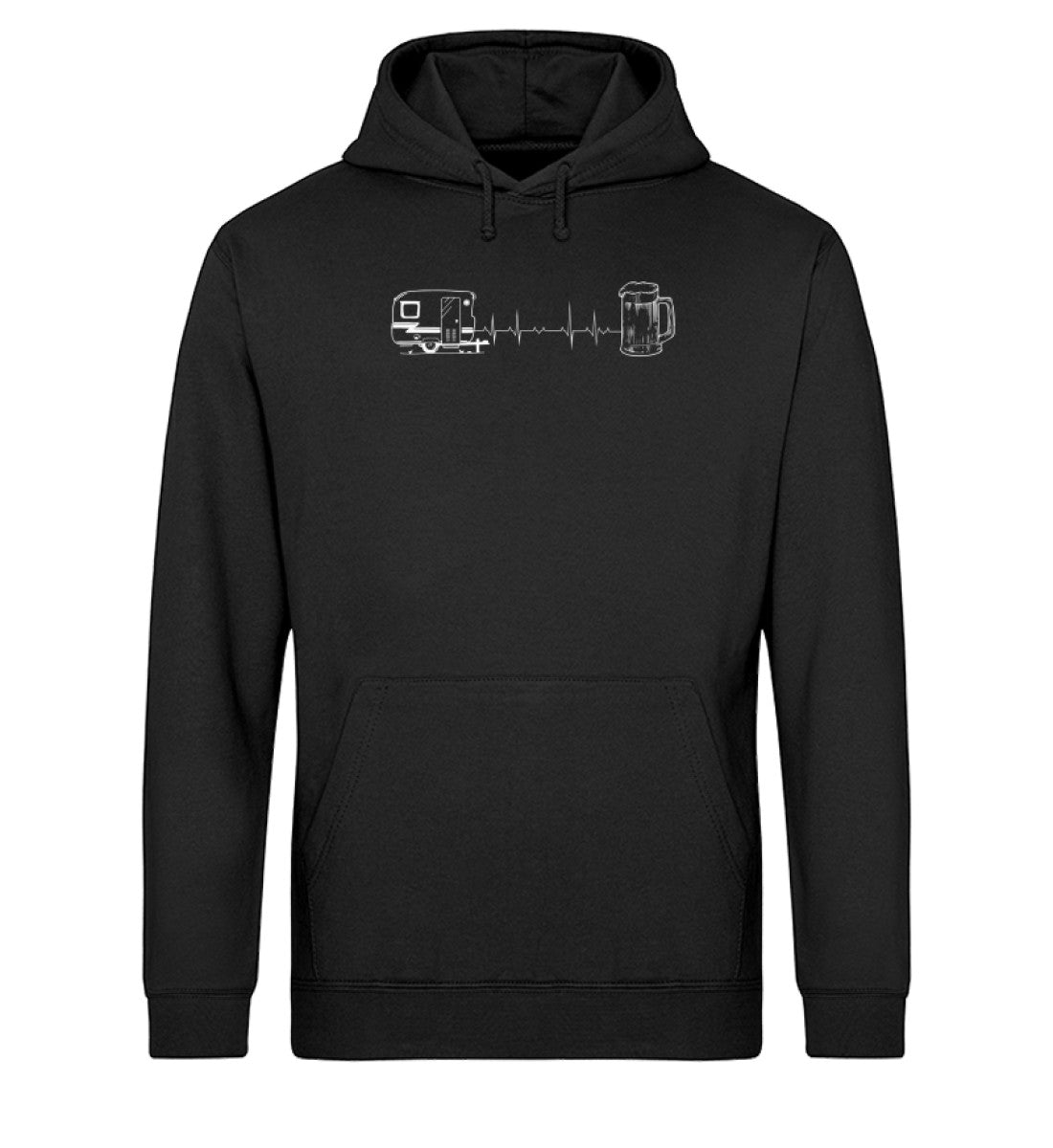 Herzschlag Camping und Bier - Unisex Organic Hoodie camping Schwarz