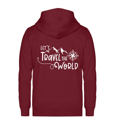 Lets travel the world - Unisex Premium Organic Sweatjacke camping wandern Weinrot