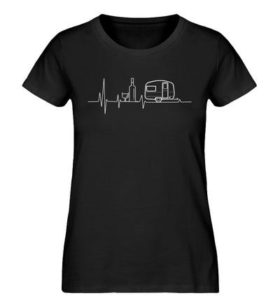 Herzschlag Wohnwagen und Wein - Damen Organic T-Shirt camping Schwarz