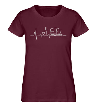 Herzschlag Wohnwagen und Wein - Damen Organic T-Shirt camping Weinrot