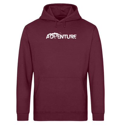 Adventure. - Unisex Organic Hoodie berge camping wandern Weinrot