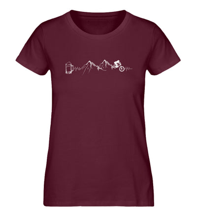 Herzschlag Berge, Biker und Bier - Damen Organic T-Shirt mountainbike Weinrot