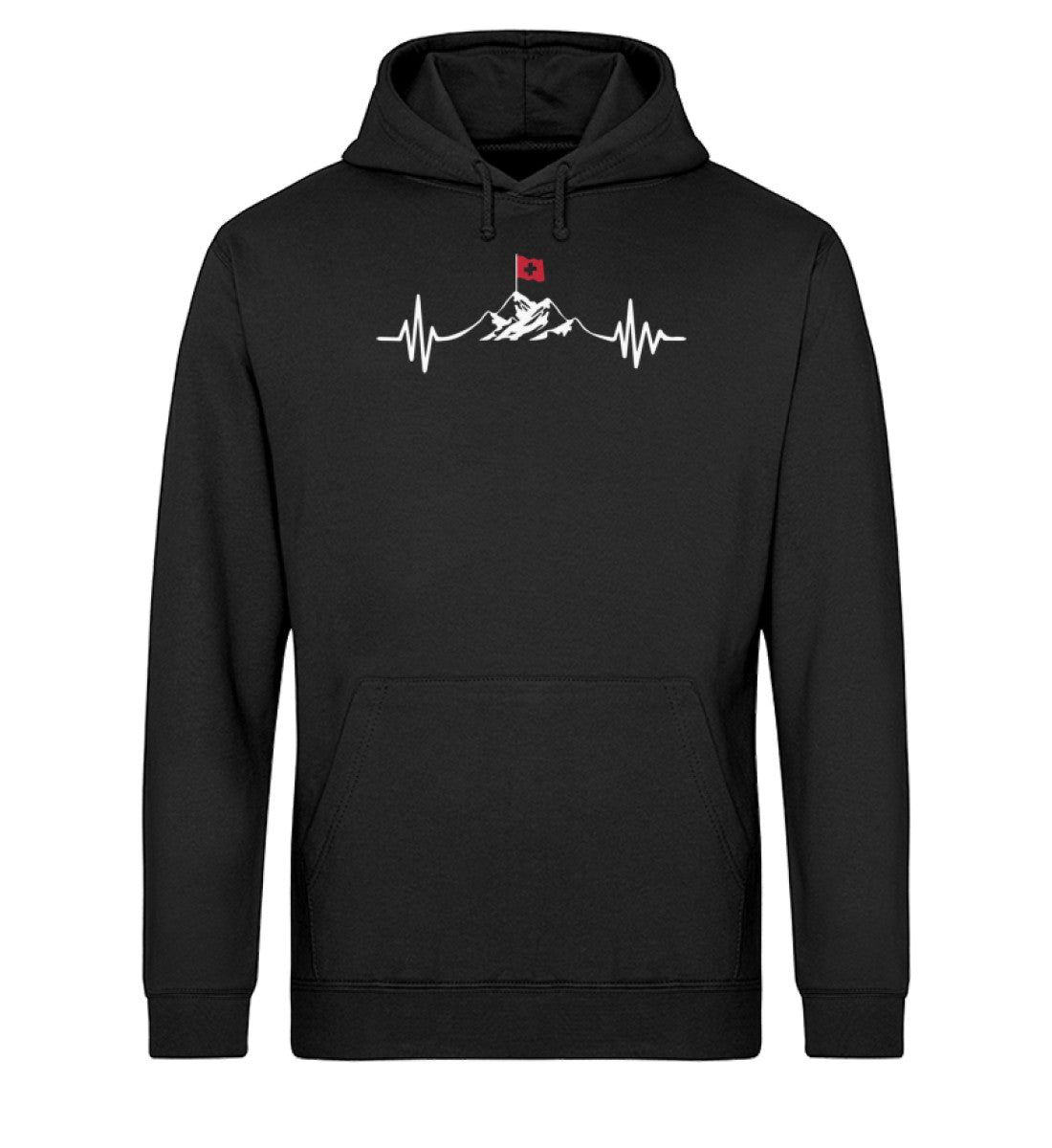 Herzschlag Berge und Schweizer Flagge - Unisex Organic Hoodie berge wandern Schwarz