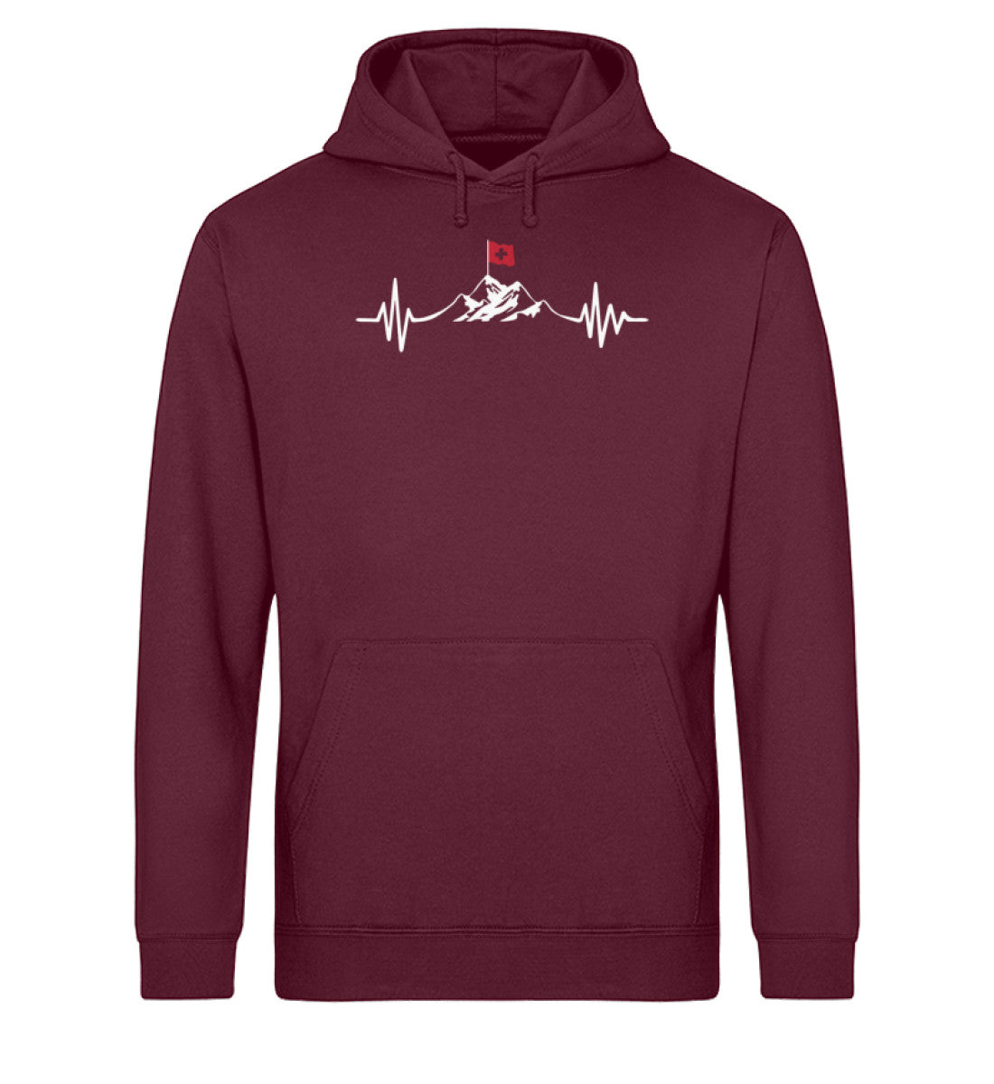 Herzschlag Berge und Schweizer Flagge - Unisex Organic Hoodie berge wandern Weinrot