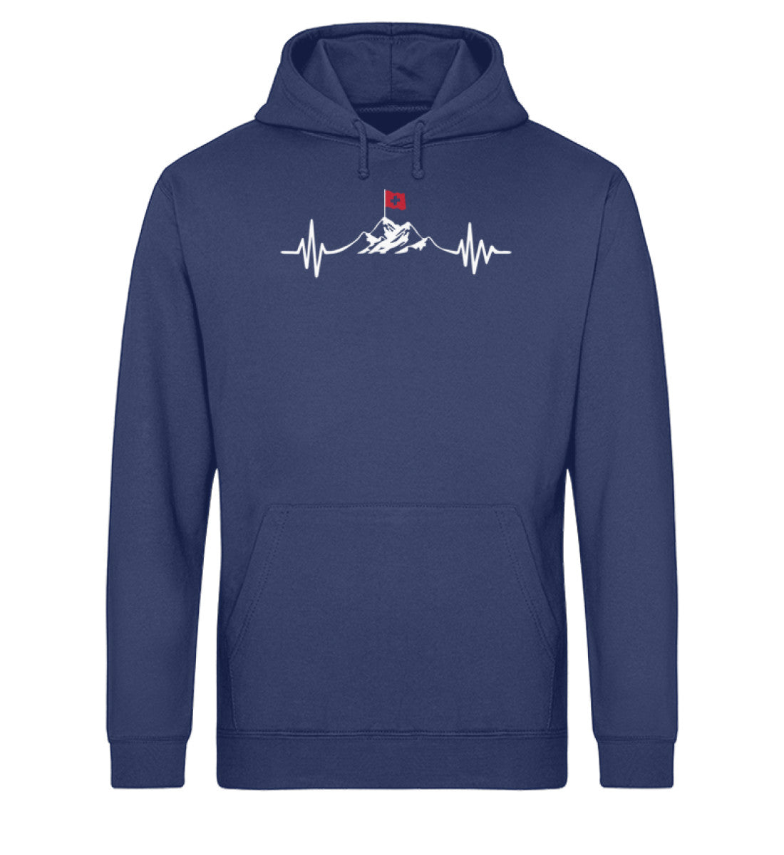 Herzschlag Berge und Schweizer Flagge - Unisex Organic Hoodie berge wandern Navyblau