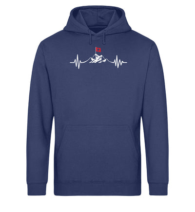 Herzschlag Berge und Schweizer Flagge - Unisex Organic Hoodie berge wandern Navyblau