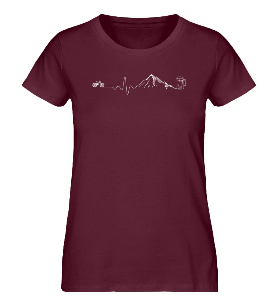 Herzschlag Berge, Bike und Bier - Damen Premium Organic T-Shirt mountainbike Weinrot