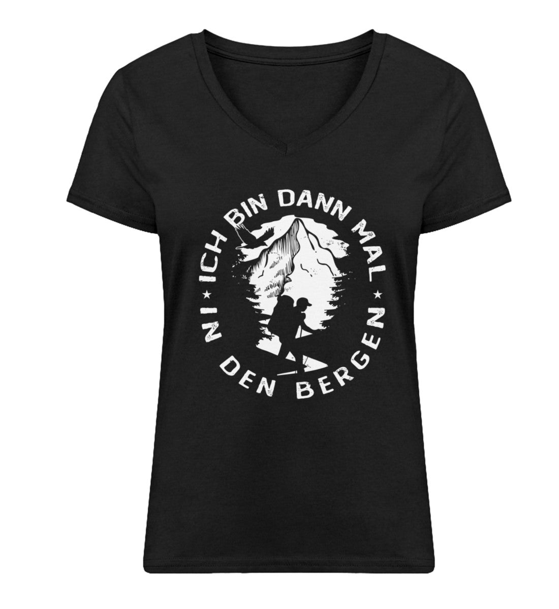 Bin dann mal in den Bergen - Damen Organic V-Neck Shirt berge wandern Schwarz