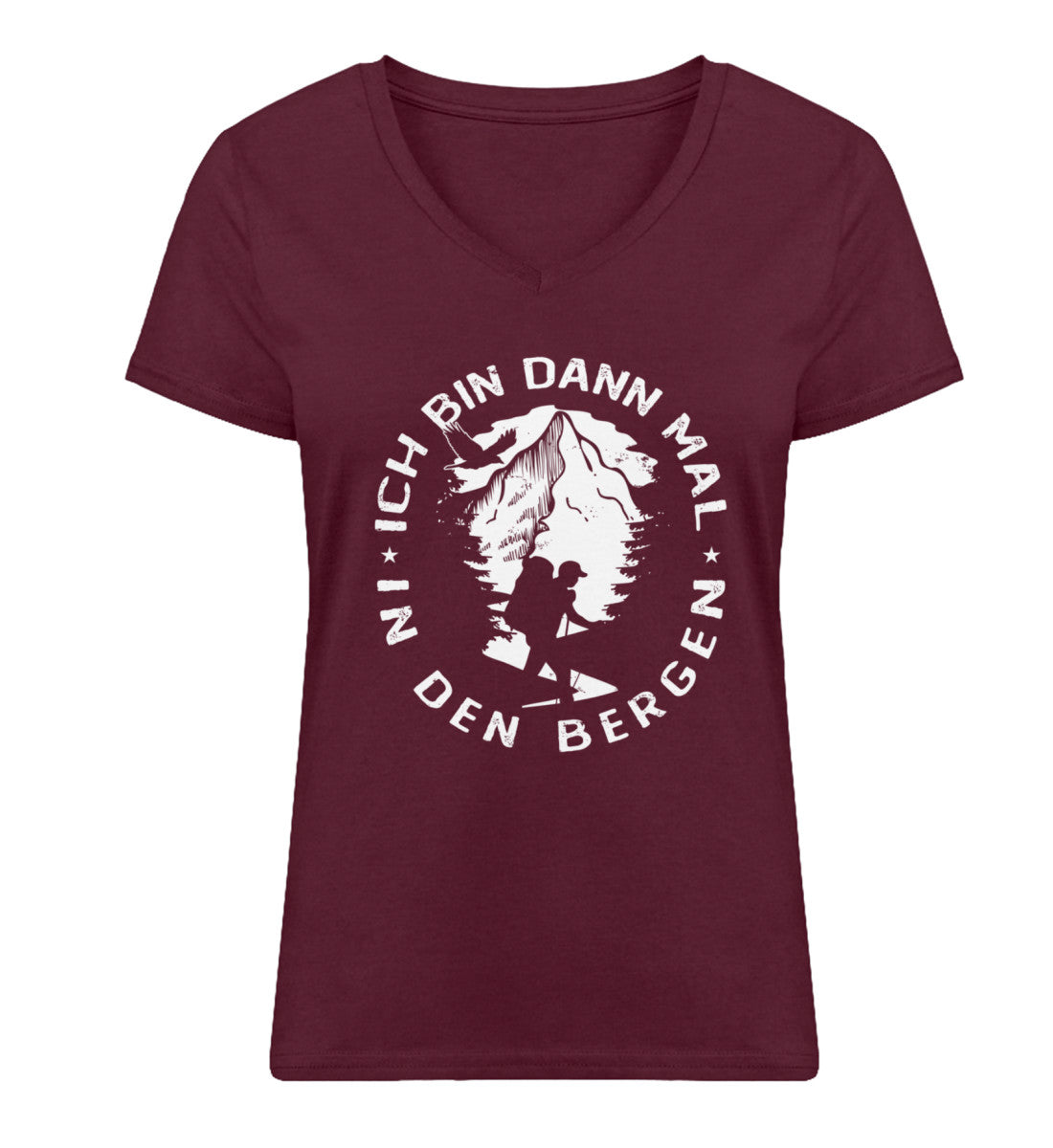 Bin dann mal in den Bergen - Damen Organic V-Neck Shirt berge wandern Weinrot