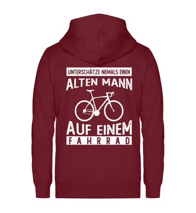 Alter Mann auf einem Fahrrad - Unisex Premium Organic Sweatjacke fahrrad Weinrot