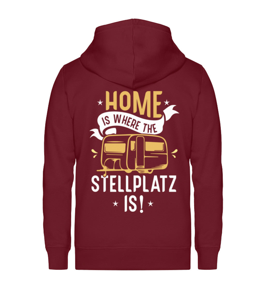 Home is where the Stellplatz is - Unisex Premium Organic Sweatjacke camping Weinrot