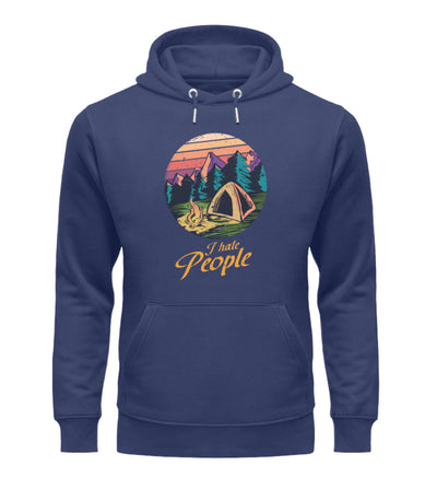 I hate People - Unisex Premium Organic Hoodie camping Navyblau