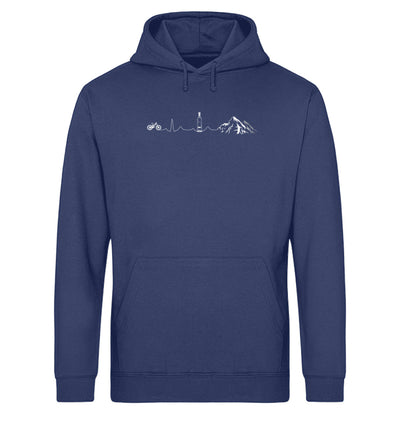 Herzschlag Berge, Bike und Wein - Unisex Organic Hoodie mountainbike Navyblau