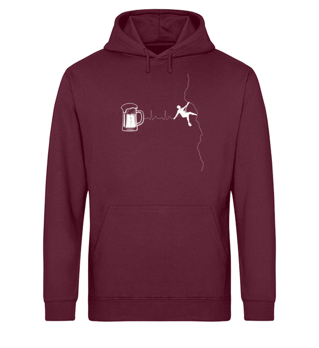 Herzschlag Bergsteiger und Bier - Unisex Organic Hoodie klettern Weinrot