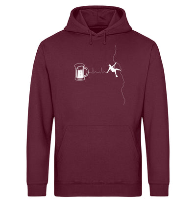 Herzschlag Bergsteiger und Bier - Unisex Organic Hoodie klettern Weinrot