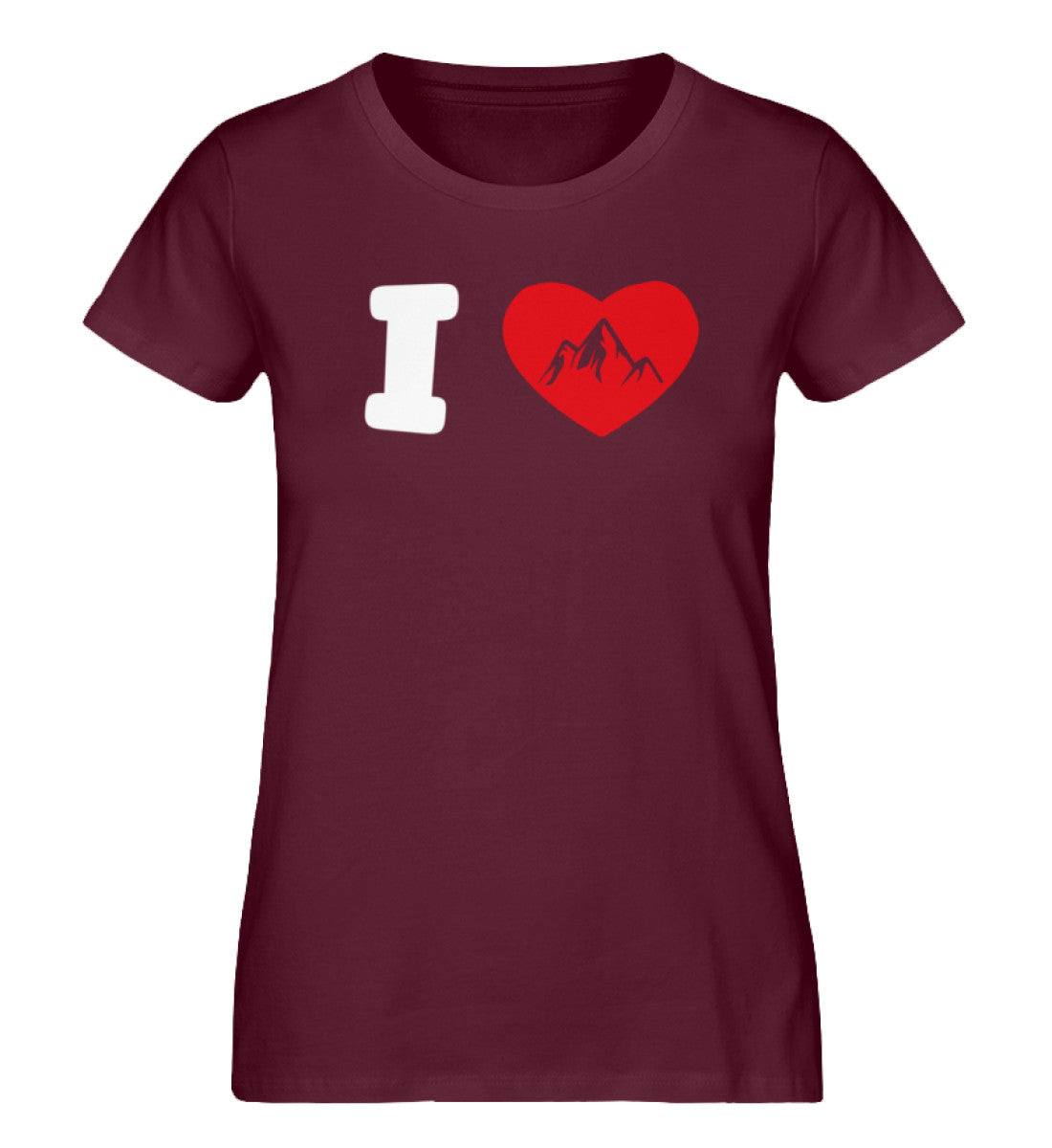 I Love Berge - Damen Premium Organic T-Shirt berge Weinrot