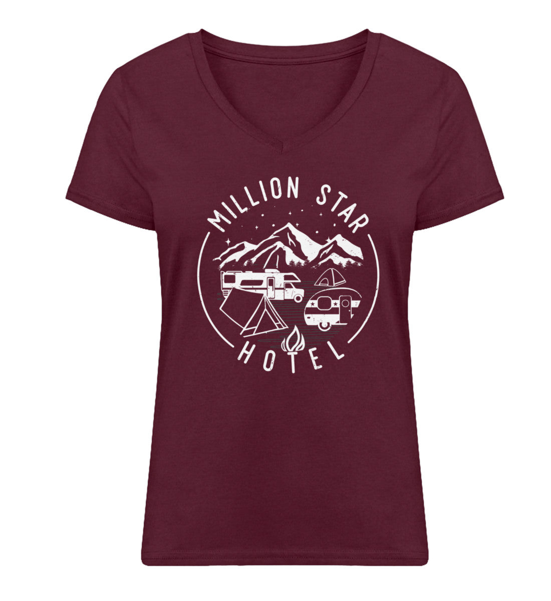 Million Star Hotel - Damen Organic V-Neck Shirt camping Weinrot