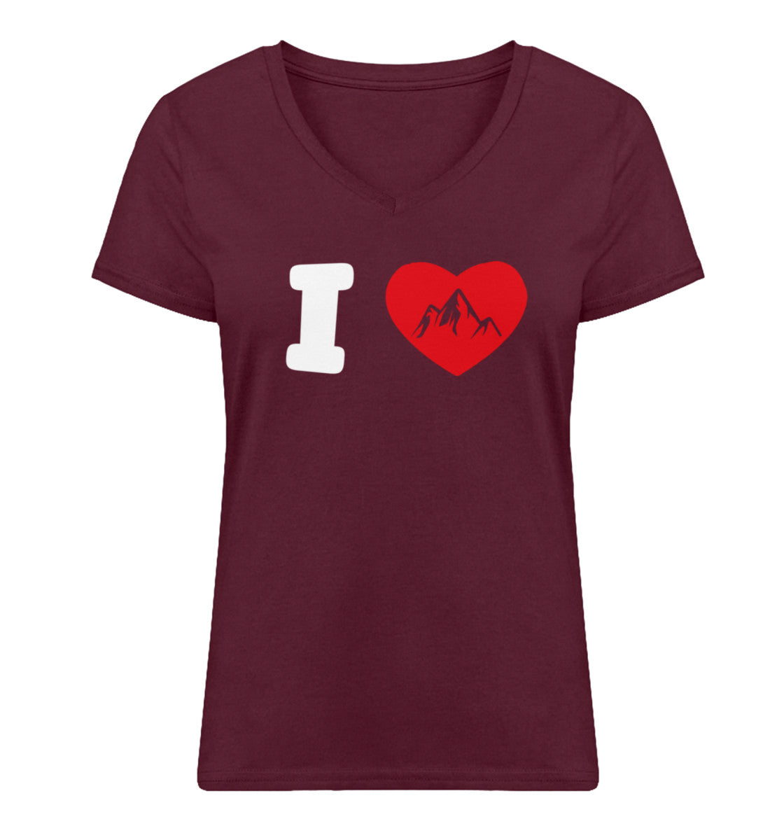 I Love Berge - Damen Organic V-Neck Shirt berge Weinrot