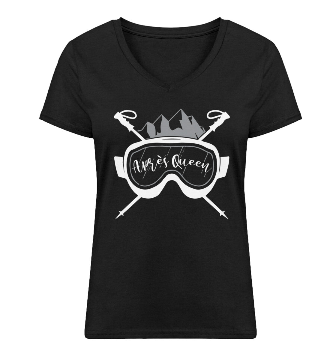 Après Queen - Damen Organic V-Neck Shirt ski Schwarz