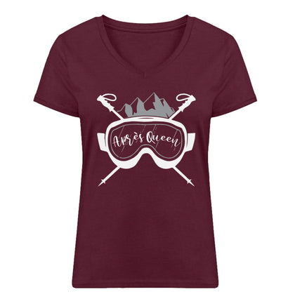 Après Queen - Damen Organic V-Neck Shirt ski Weinrot