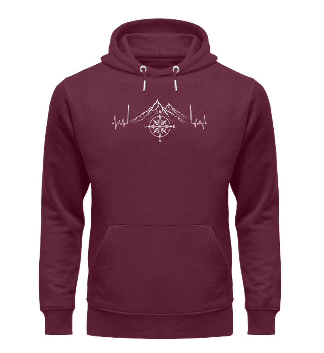 Herzschlag Berge und Kompass - Unisex Premium Organic Hoodie berge camping wandern Weinrot