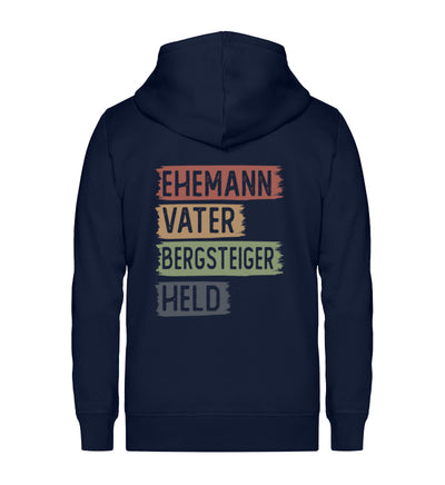 Ehemann, Vater, Bergsteiger, Held ~ - Unisex Premium Organic Sweatjacke Navyblau