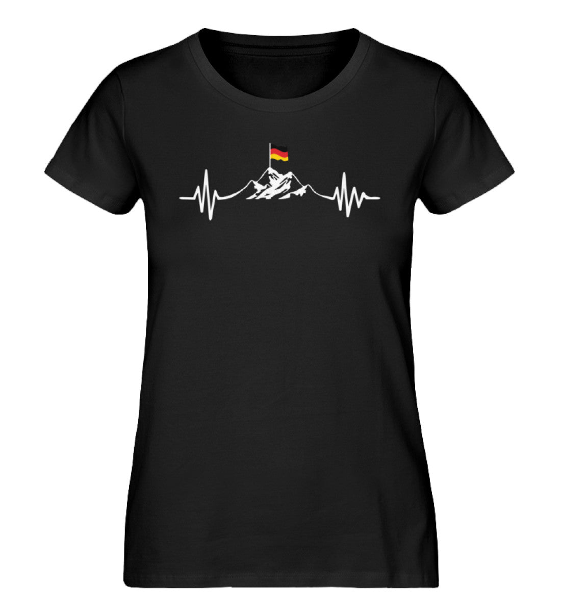 Herzschlag Berge und Deutschland Flagge - Damen Organic T-Shirt berge wandern Schwarz