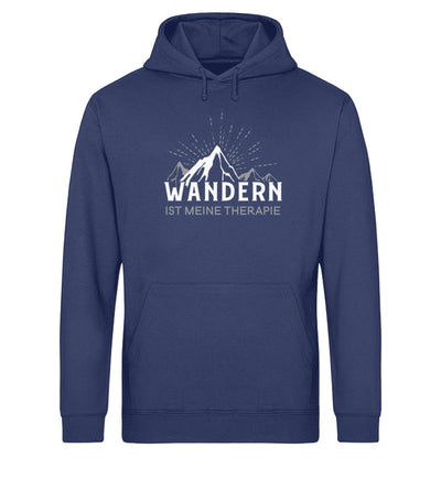 Wandern ist meine Therapie - Unisex Organic Hoodie wandern Navyblau