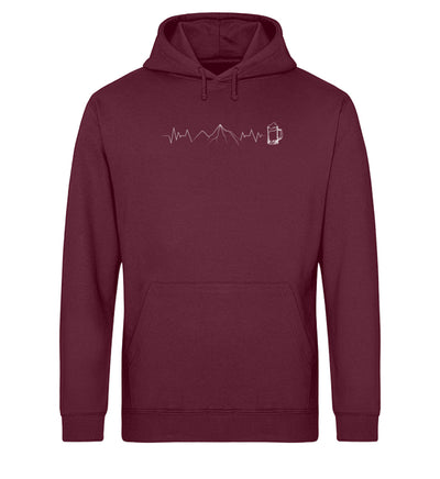 Herzschlag Berg und Bier - Unisex Organic Hoodie berge wandern Weinrot