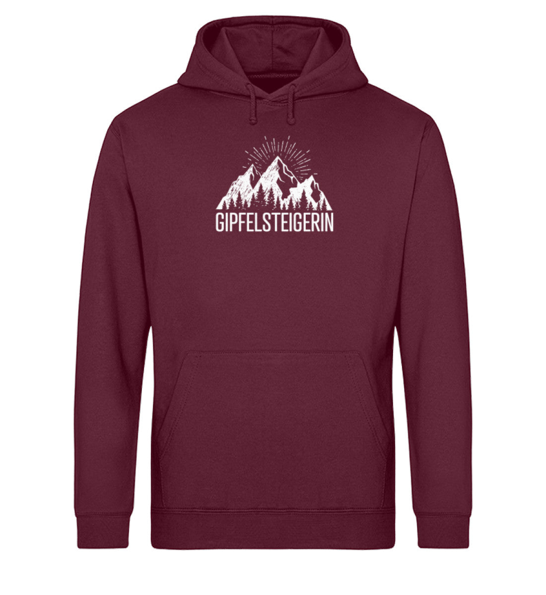 Die Gipfelsteigerin - Unisex Organic Hoodie berge klettern wandern Weinrot