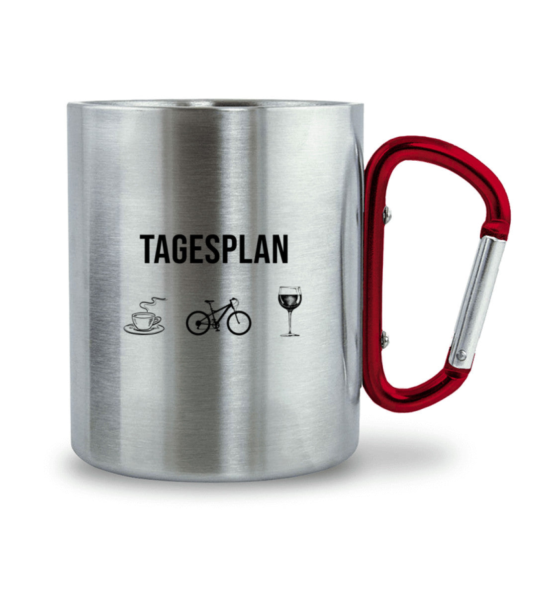 Tagesplan Kaffee, Fahrrad und Wein - Karabiner Tasse fahrrad mountainbike 330ml