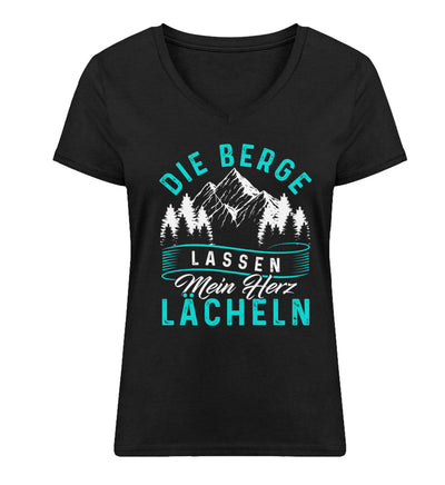 Berge lassen mein Herz lächeln - Damen Organic V-Neck Shirt berge Schwarz