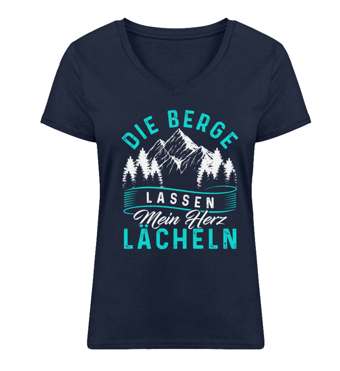 Berge lassen mein Herz lächeln - Damen Organic V-Neck Shirt berge Navyblau