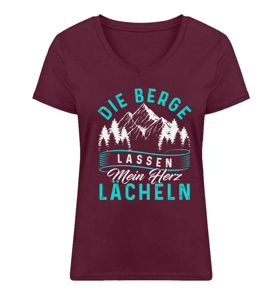 Berge lassen mein Herz lächeln - Damen Organic V-Neck Shirt berge Weinrot