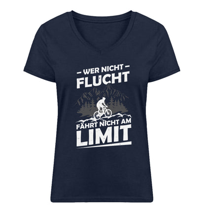 Wer nicht flucht wandert nicht am Limit - Damen Organic V-Neck Shirt fahrrad mountainbike Navyblau