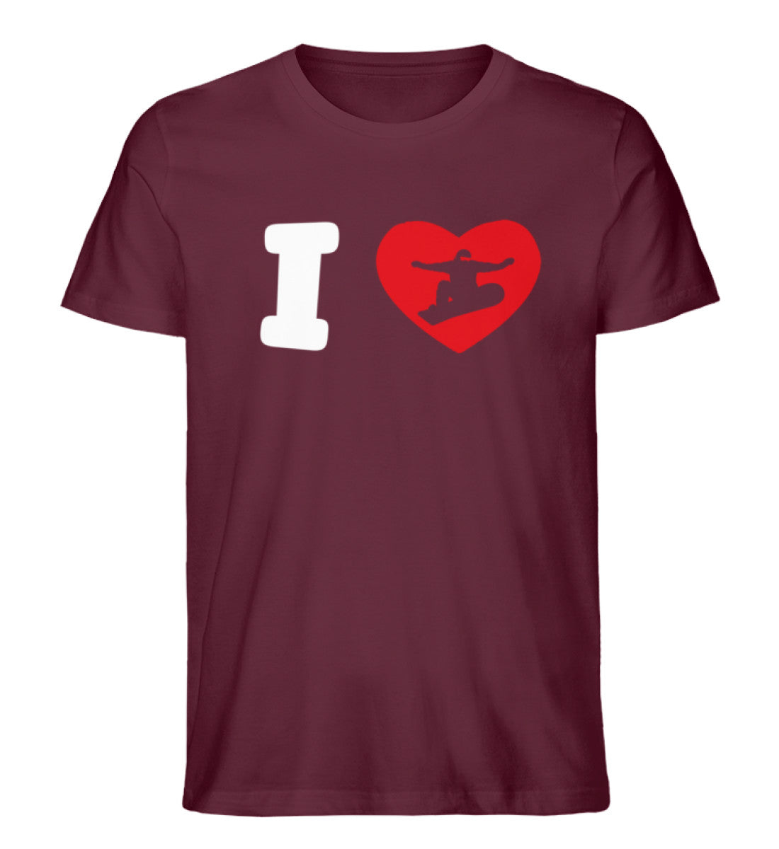 I Love Snowboard - Herren Premium Organic T-Shirt snowboarden Weinrot