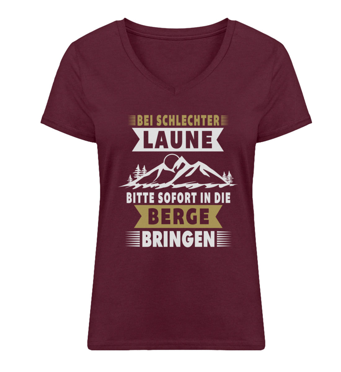 Bitte sofort in die Berg bringen - Damen Organic V-Neck Shirt berge wandern Weinrot