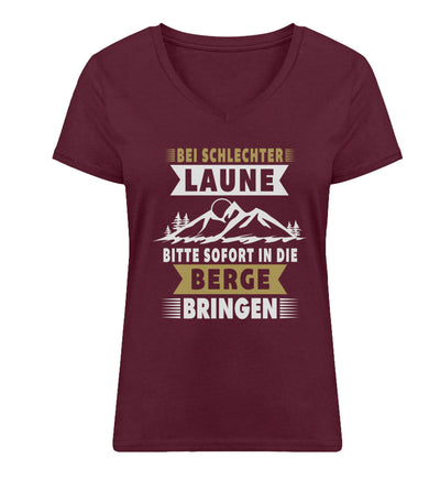 Bitte sofort in die Berg bringen - Damen Organic V-Neck Shirt berge wandern Weinrot