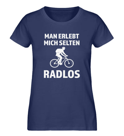 Man erlebt mich selten radlos - Damen Organic T-Shirt fahrrad mountainbike Navyblau